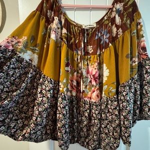 Floral color block top